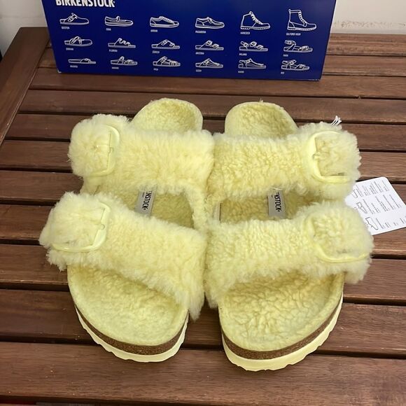 Birkenstock Arizona Big Buckle Shearling Sandals Yellow EU 40/US Women 9/UK 7 - Picture 4 of 12